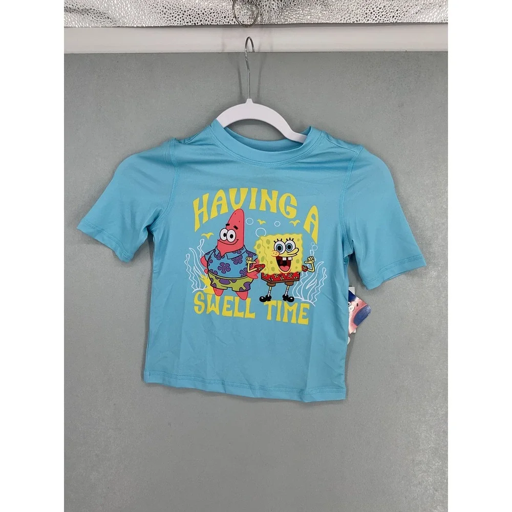 SpongeBob SquarePants Boys Rash Guard Blue Graphic Swim Shirt 4/5